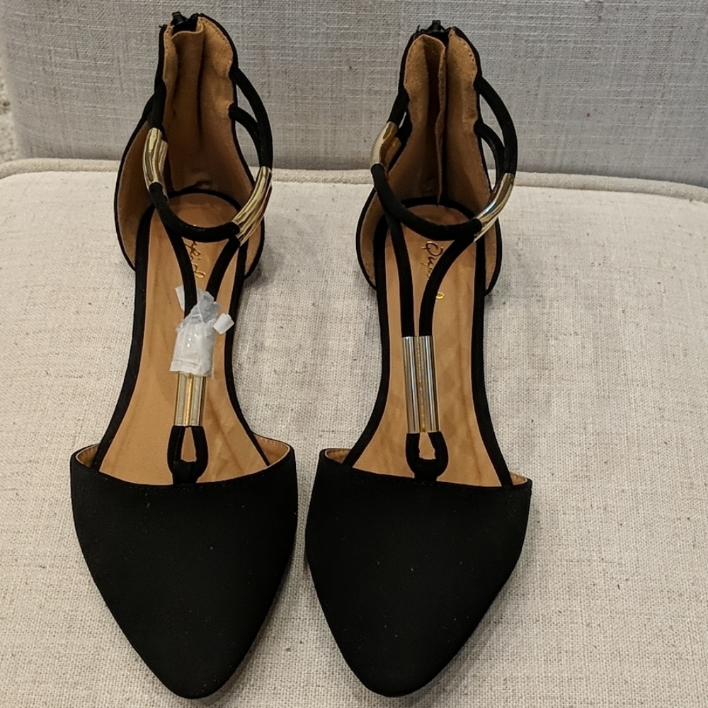 Qupid black ballerina flats with gold design S8